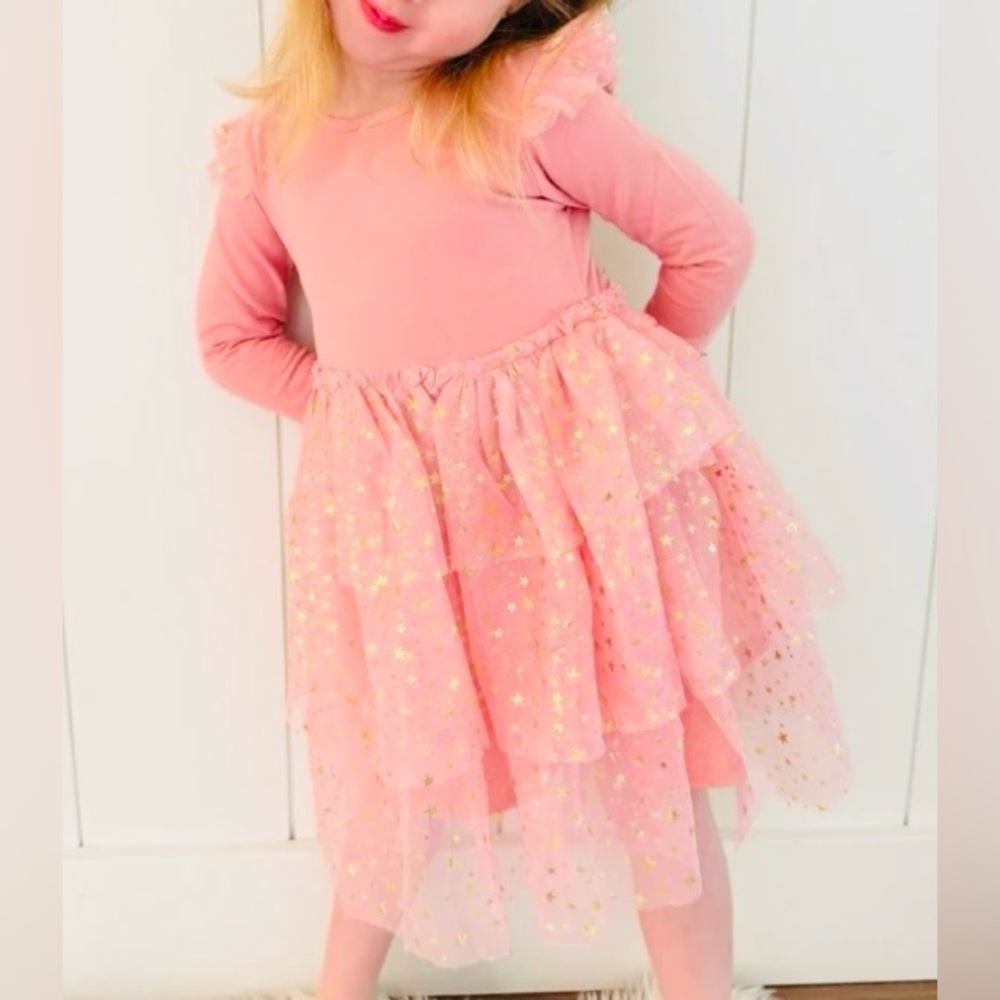 SWEET WINK, Blush Shimmer Christmas Long Sleeve Tutu Dress, Size 6Y